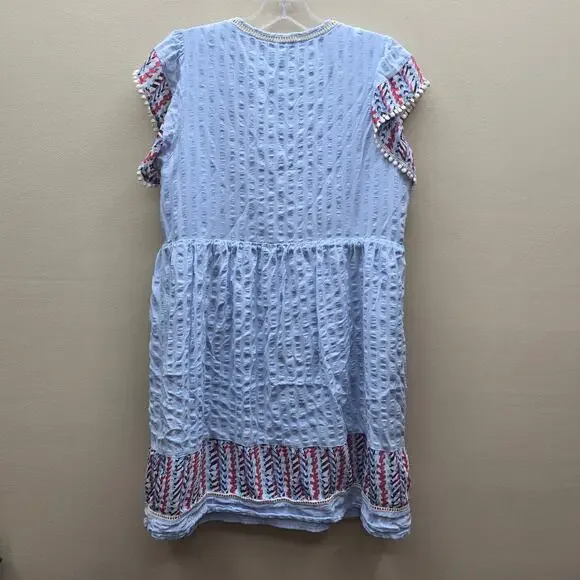 THML Women's Multicolor Embroidered Mini Dress Cowgirl Boho Light Blue SZ Small - Picture 2 of 7